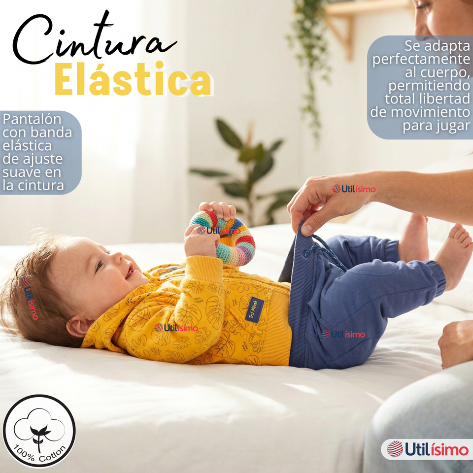 Conjunto 2 Piezas Buzo Pantalón Y Polerón De Algodón Amarillo Bebé Niño