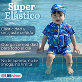 Traje de Baño Flotador Enterito Con Gorro Niño 2 Piezas 9 a 36 Meses Blue Sea