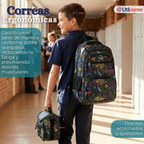 Mochila Escolar + Estuche + Lonchera 45cm Tela Oxford Estampado de Dinosaurio Niño