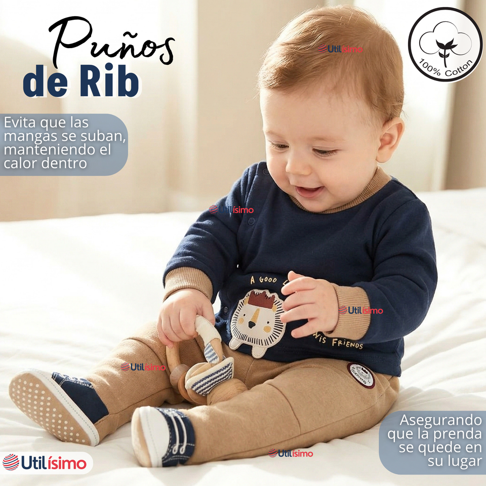 Conjunto 2 Piezas Buzo Pantalón Y Polerón De Algodón Azul León Bebé Niño