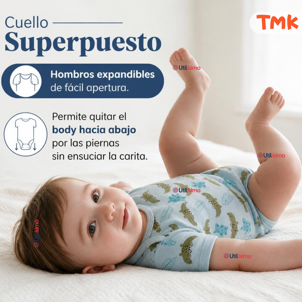Pack 5 Bodys Manga Corta %100 Algodón Tedmimak Niño Blue Croc Jungle