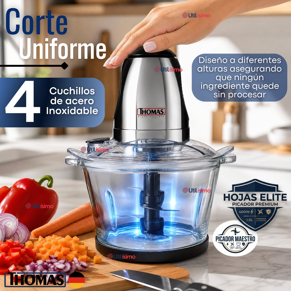 Picadora Eléctrico Thomas 1.5lt Alta Potencia Tecnologia Alemana Plateado