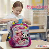 Mochila Bolso Escolar Diseño 3D + Estuche + Lonchera 40Cm Niña Tela Oxford Friends Forever
