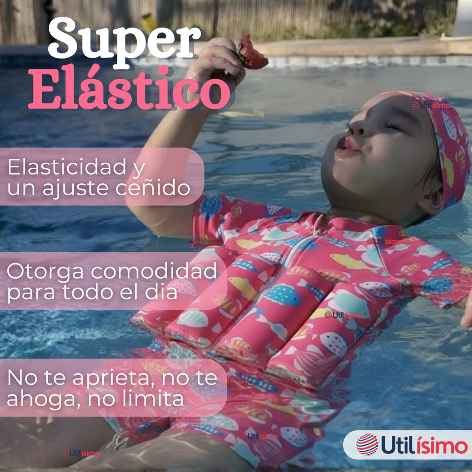 Traje de Baño Flotador Enterito Con Gorro Niña 2 Piezas 9 a 36 Meses Pink Sea
