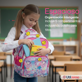 Mochila Bolso Escolar + Estuche + Lonchera 43Cm Niña Tela Oxford Pastel Dreams