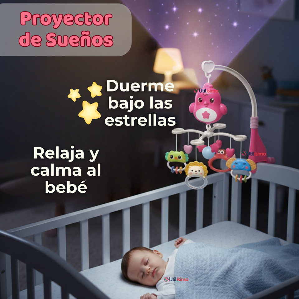 Móvil Giratorio Musical Proyector Bebé Niña Rosado