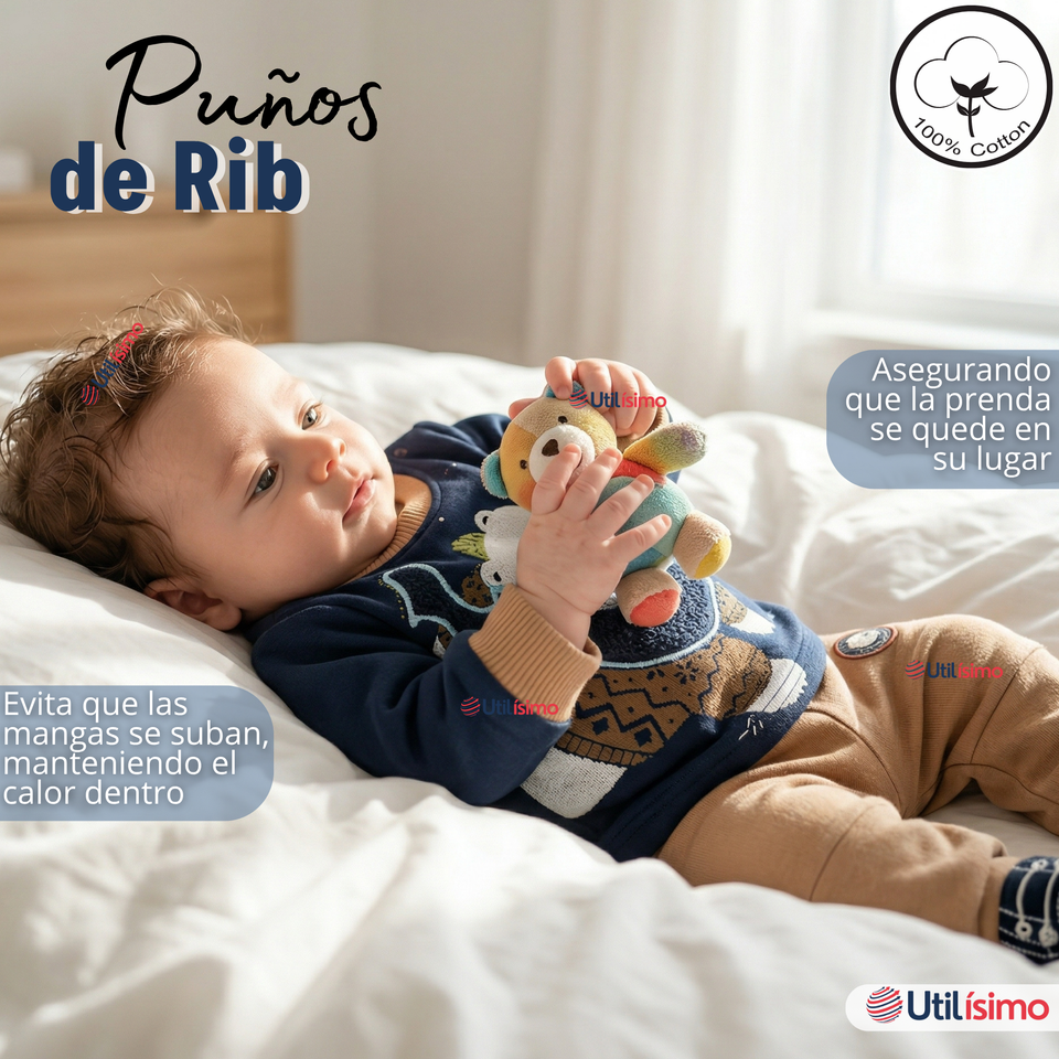 Conjunto 2 Piezas Buzo Pantalón Y Polerón De Algodón Azul Oso Polar Bebé Niño