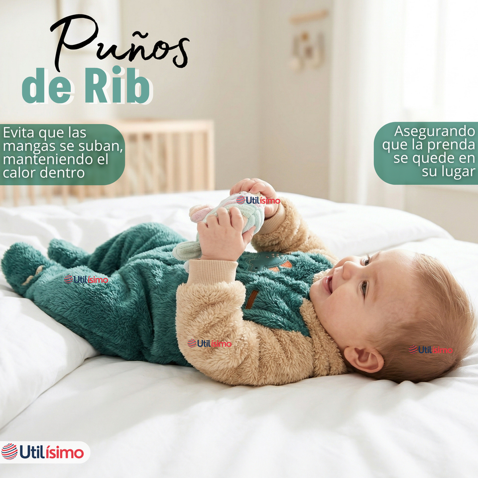 Enterito Con Capucha Tela Plush Verde Dinosaurio Bebé Niño