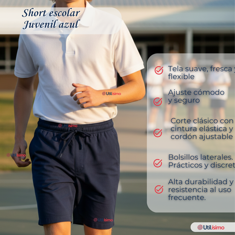 Pack 3 Shorts Pantalones Corto Juvenil Algodón Deportivo Escolar Azul Marino