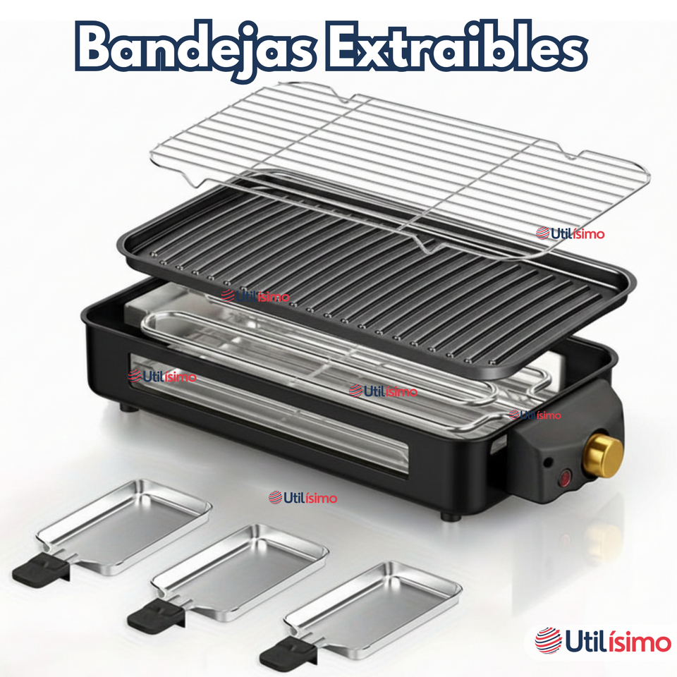 Parrilla Eléctrica de mesa Raclette 2 En 1 Sin Humo 1500w de Potencia Negra