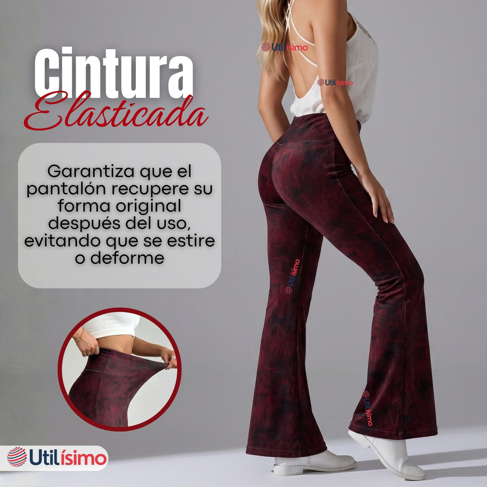 Calza Polar Con Chiporro Palazzo Mujer Elasticada Térmica Burdeo