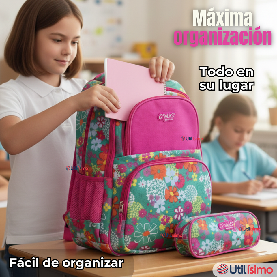 Mochila Escolar Kit Con Estuche y Lonchera 43cm Tela Oxford Niña