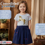 Vestido Manga Corta Casual Azul Unicornio Lentejuela Verano Niña 2 a 7 años