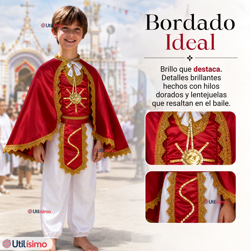 Traje Tirana Diablada Rojo 5 Piezas Niño Baile Típico Fiestas Patrias