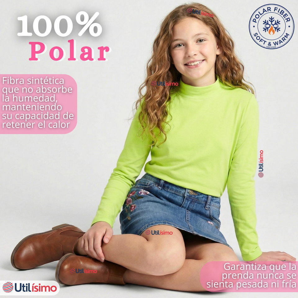 Pack 3 Poleras Camisetas Polar Primera Capa Cuello Beatle Manga Larga Colores Surtido Niña