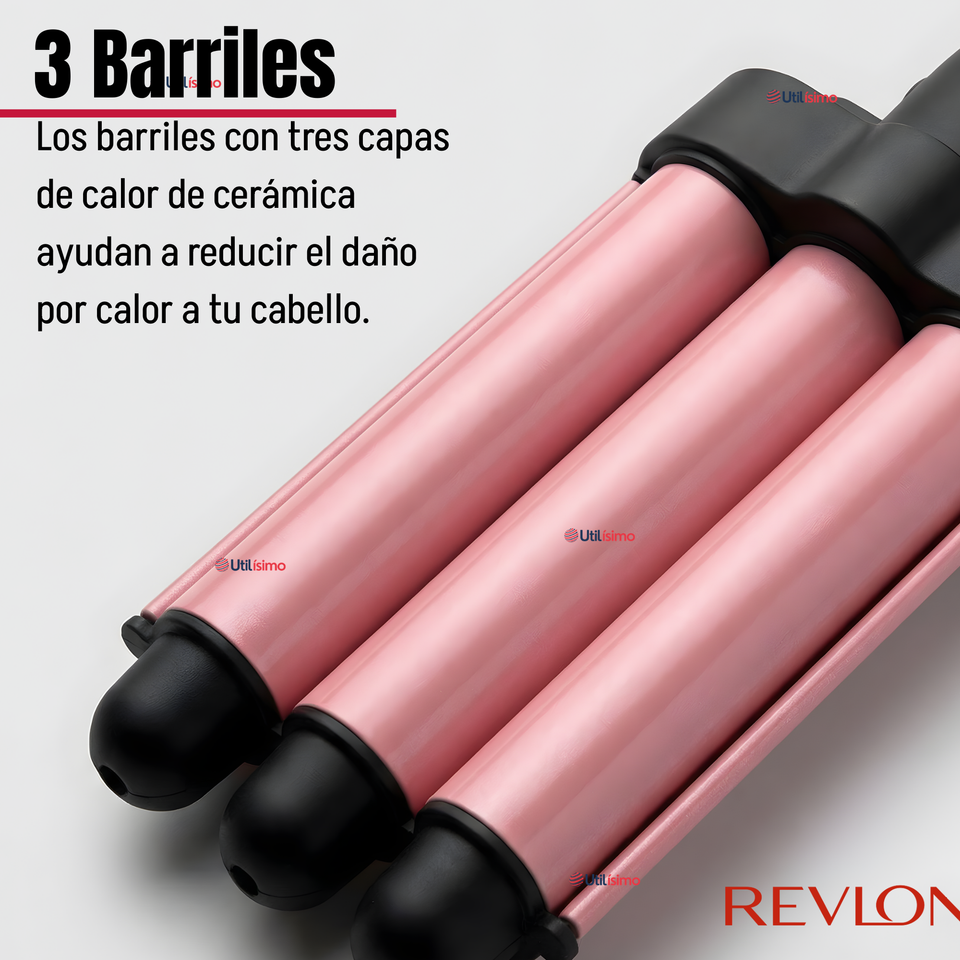 Onduladora De Pelo Revlon Waver Jumbo De 3 Barriles 120W Rosa