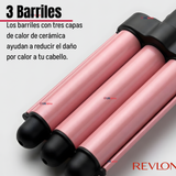 Onduladora De Pelo Revlon Waver Jumbo De 3 Barriles 120W Rosa