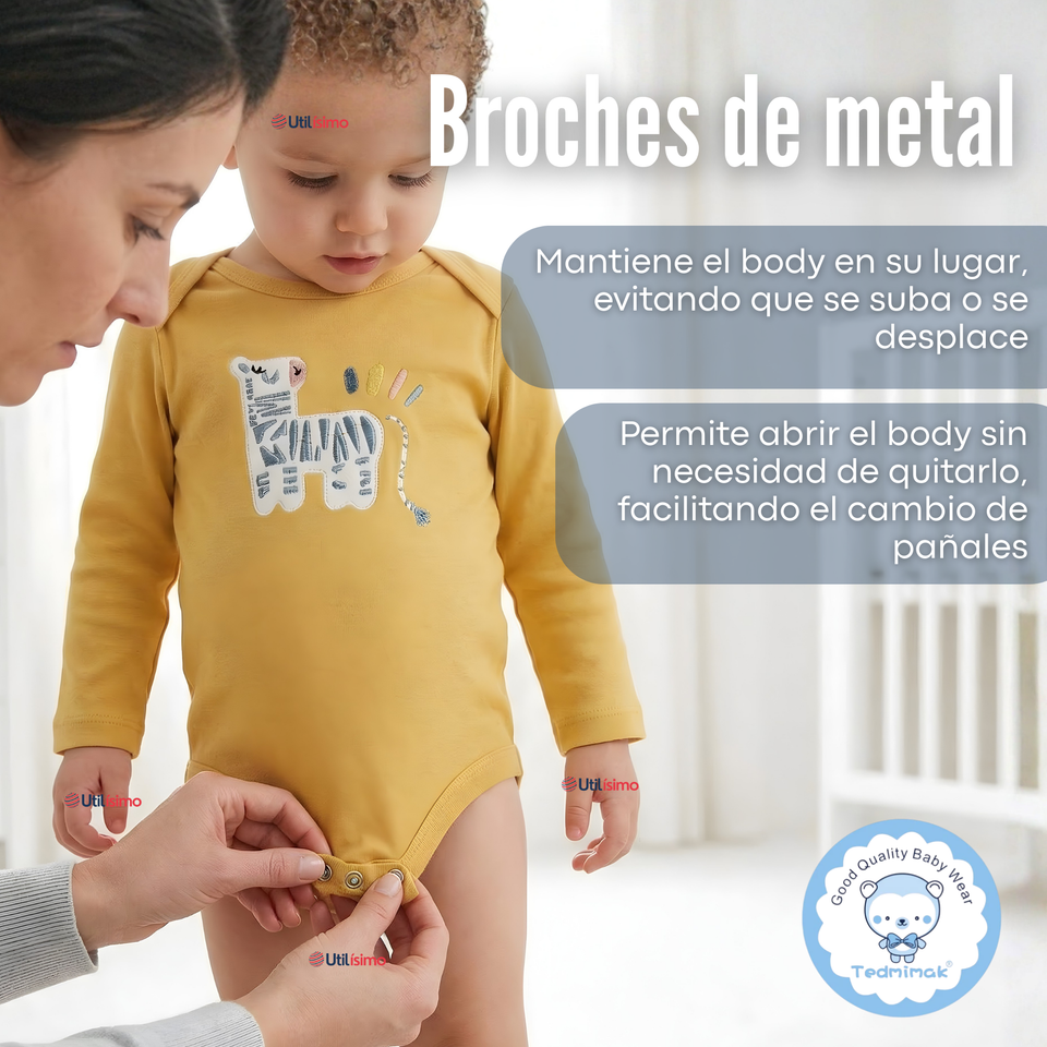 Pack 5 Bodys Manga Larga 100% Algodón Bebé Niño Friendly Safari
