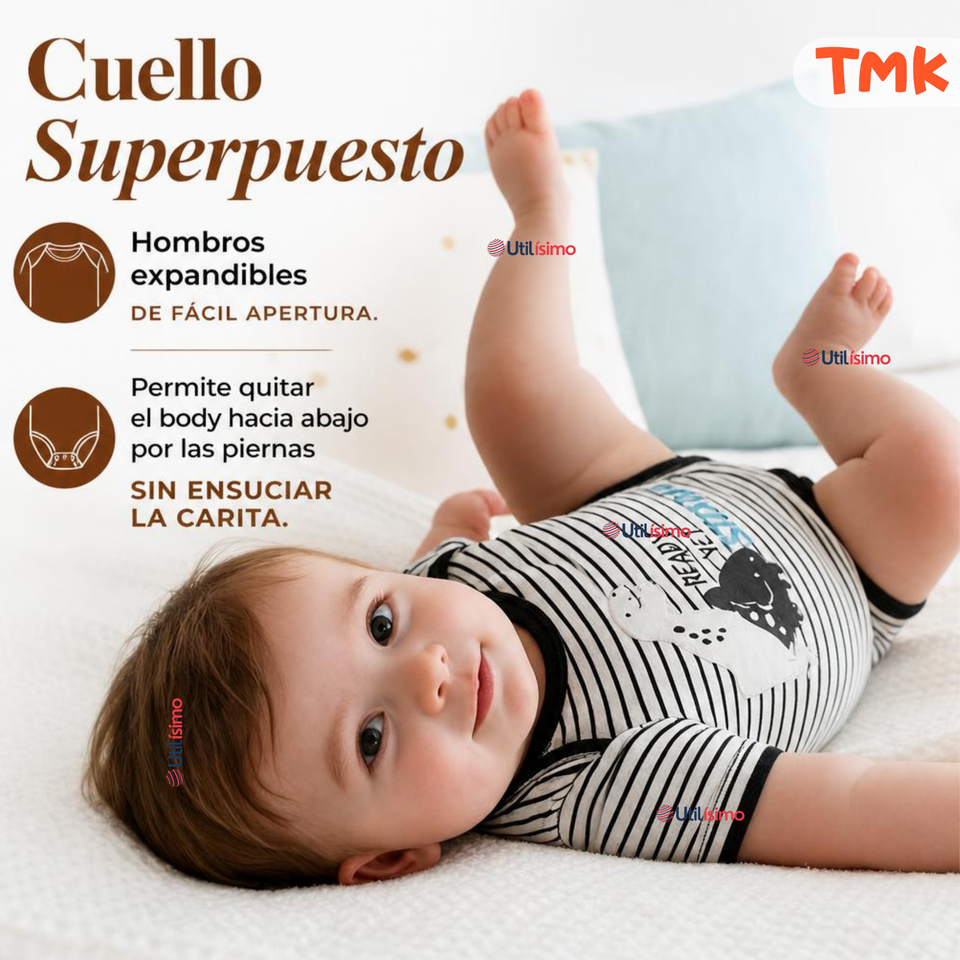 Pack 5 Bodys Manga Corta %100 Algodón Tedmimak Niño Dino Explorer