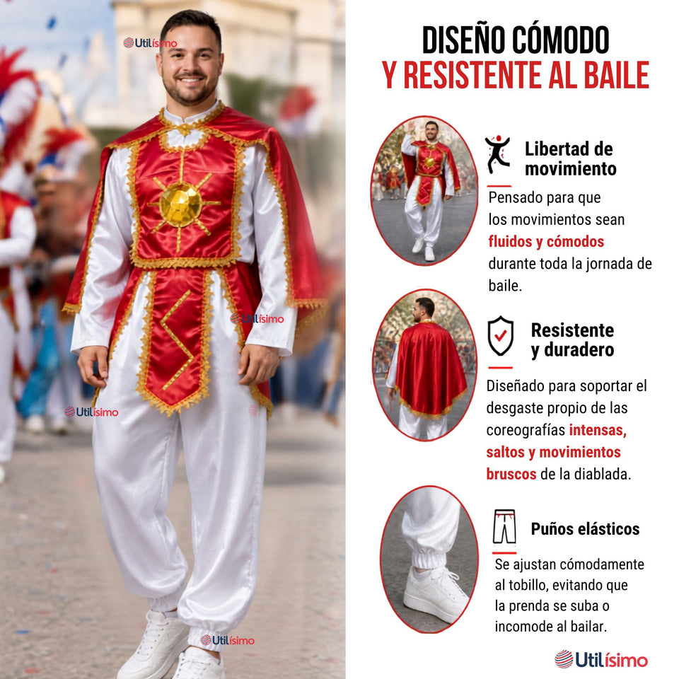 Traje Tirana Diablada Rojo 5 Piezas Adulto Baile Típico Fiestas Patrias