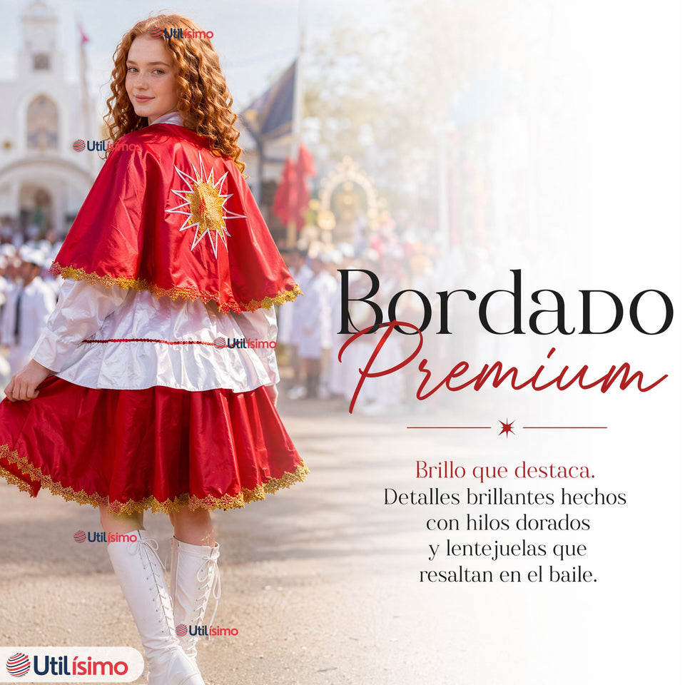 Traje Tirana Diablada Rojo 3 Piezas Adolescente Baile Típico Fiestas Patrias