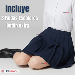 Pack 3 Falda Escolar Azul Niña Poliéster