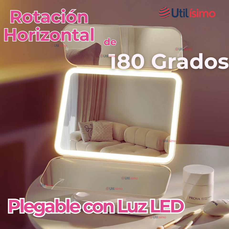 Espejo De Maquillaje Tri Plegable Con Luces LED Recargable