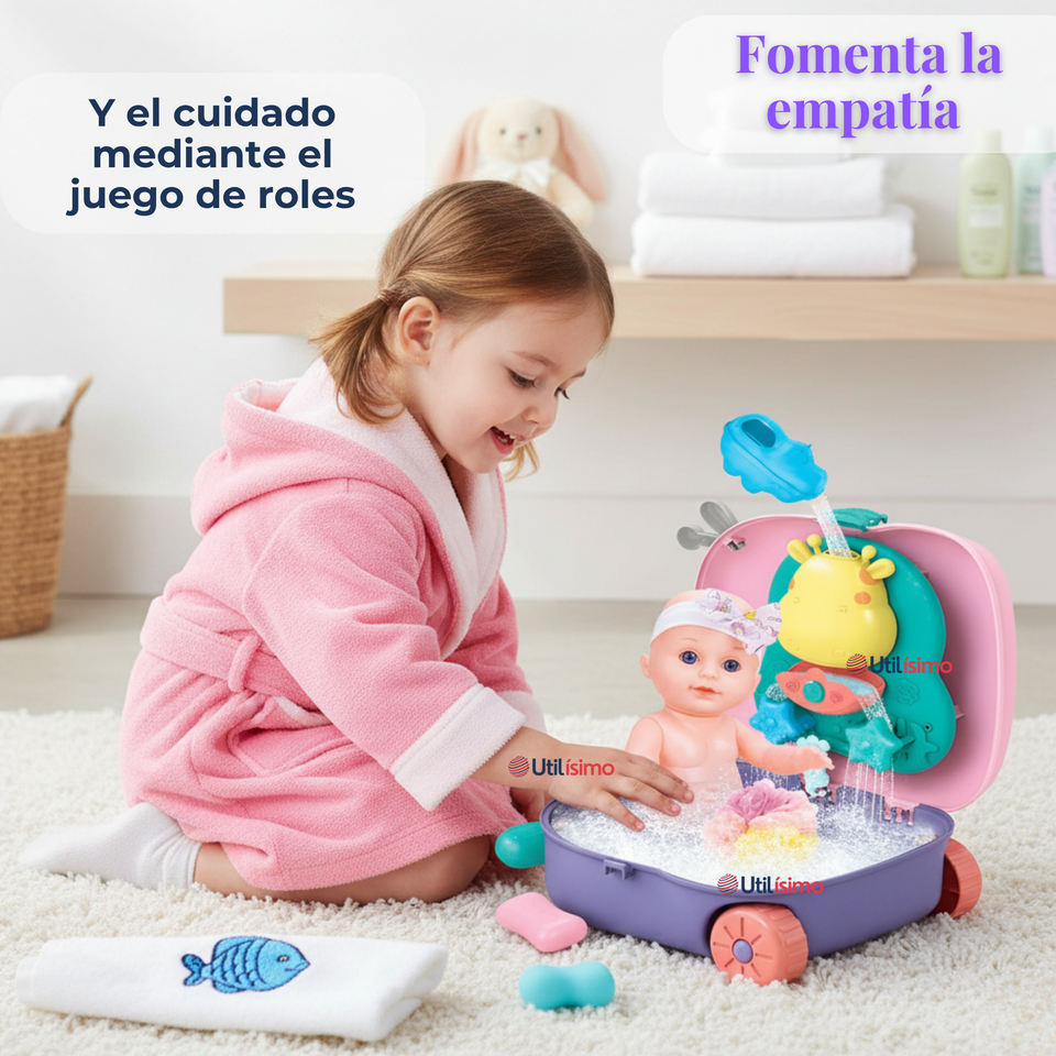 Muñeca Bebe Juguete Con Set Para Baño Con Accesorios