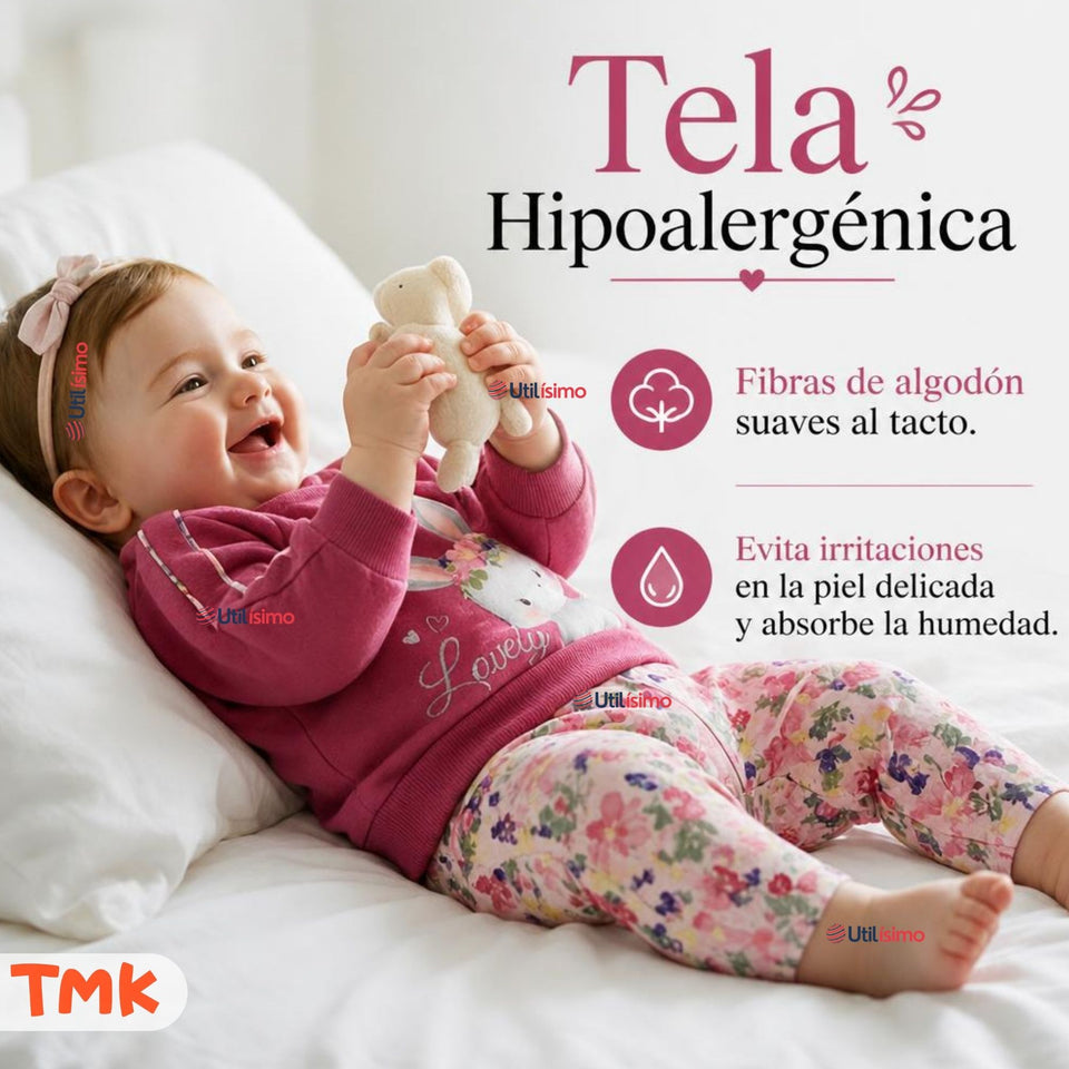 Conjunto 2 Piezas Polerón y Buzo 100% Algodón Tedmimak Bebé Niña Lovely