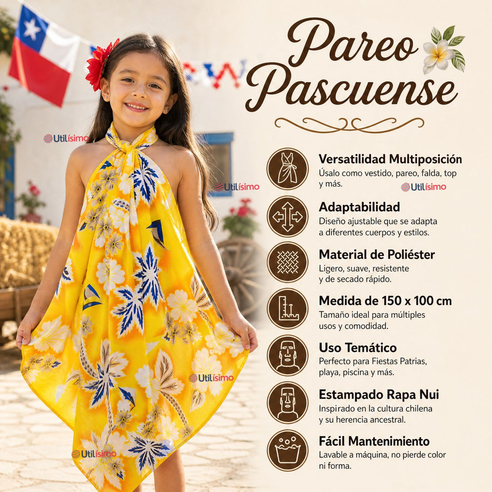 Pareo Pascuense Niña Hawaiano Amarillo Danza Fiestas Patrias