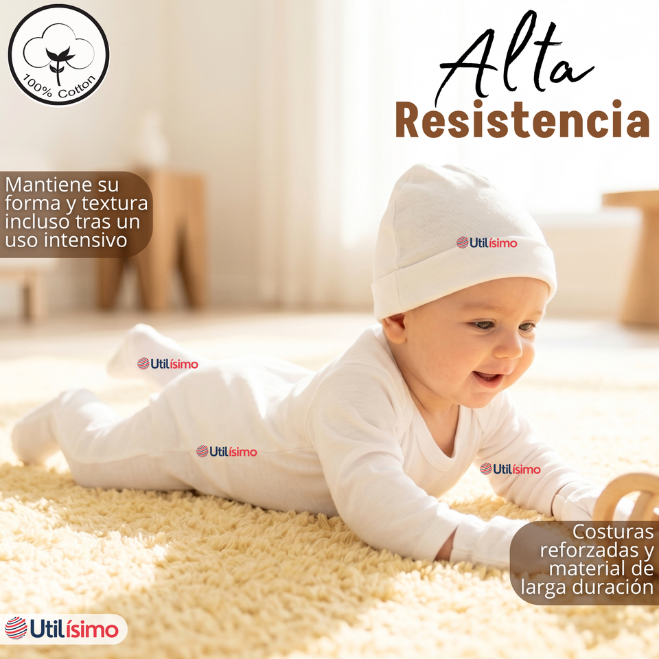 Conjunto Set 5 Piezas Body Camiseta Panty Gorro Manoplas Algodón Blanco Bebé Unisex