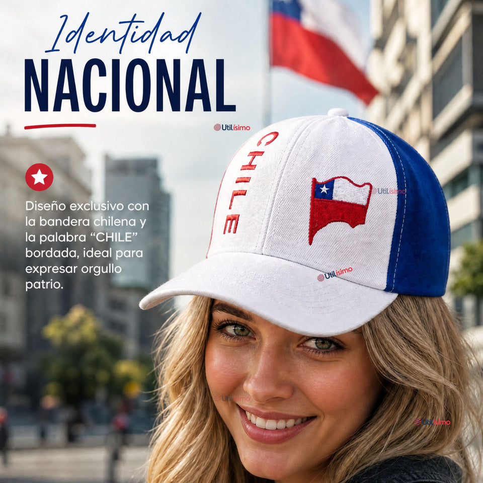 Jockey Gorro Mujer Bandera De Chile Bordado Tricolor
