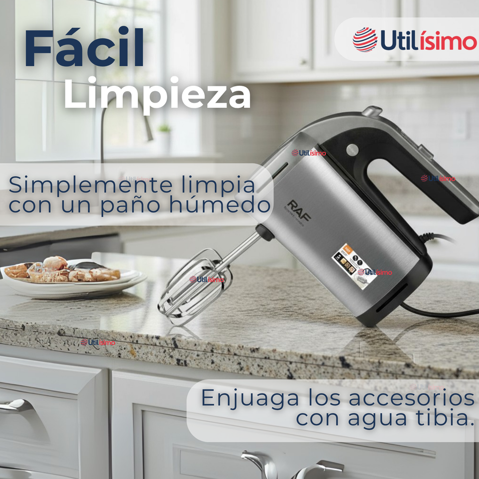 Batidora Electrica 5 Velocidades De Mano RAF Acero Inoxidable Mutifuncional