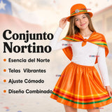 Traje Nortino Juvenil Con Polera 4 Piezas Naranja Baile Típico Fiestas Patrias