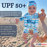 Traje de Baño Flotador Enterito Con Gorro Niño 2 Piezas 9 a 36 Meses Blue Sea