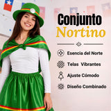 Traje Nortino Juvenil Con Polera 4 Piezas Verde Baile Típico Fiestas Patrias