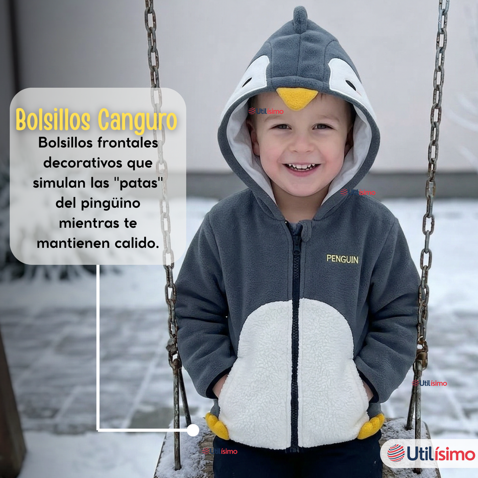 Polerón Polar Con Capucha Invierno Bebé Niño Happy Penguin