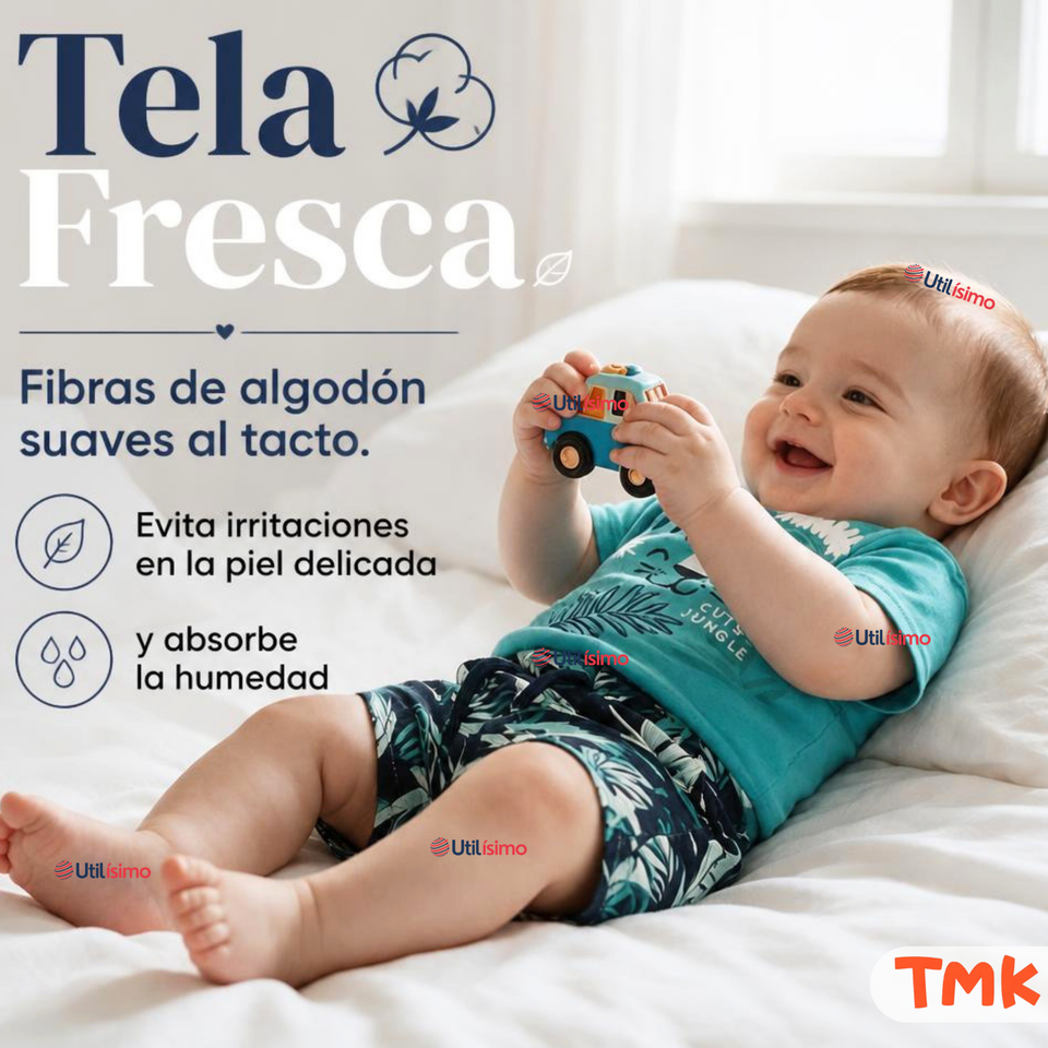 Conjunto 2 Piezas Camiseta y Short 100% Algodón Bebé Niño Tropical Blue