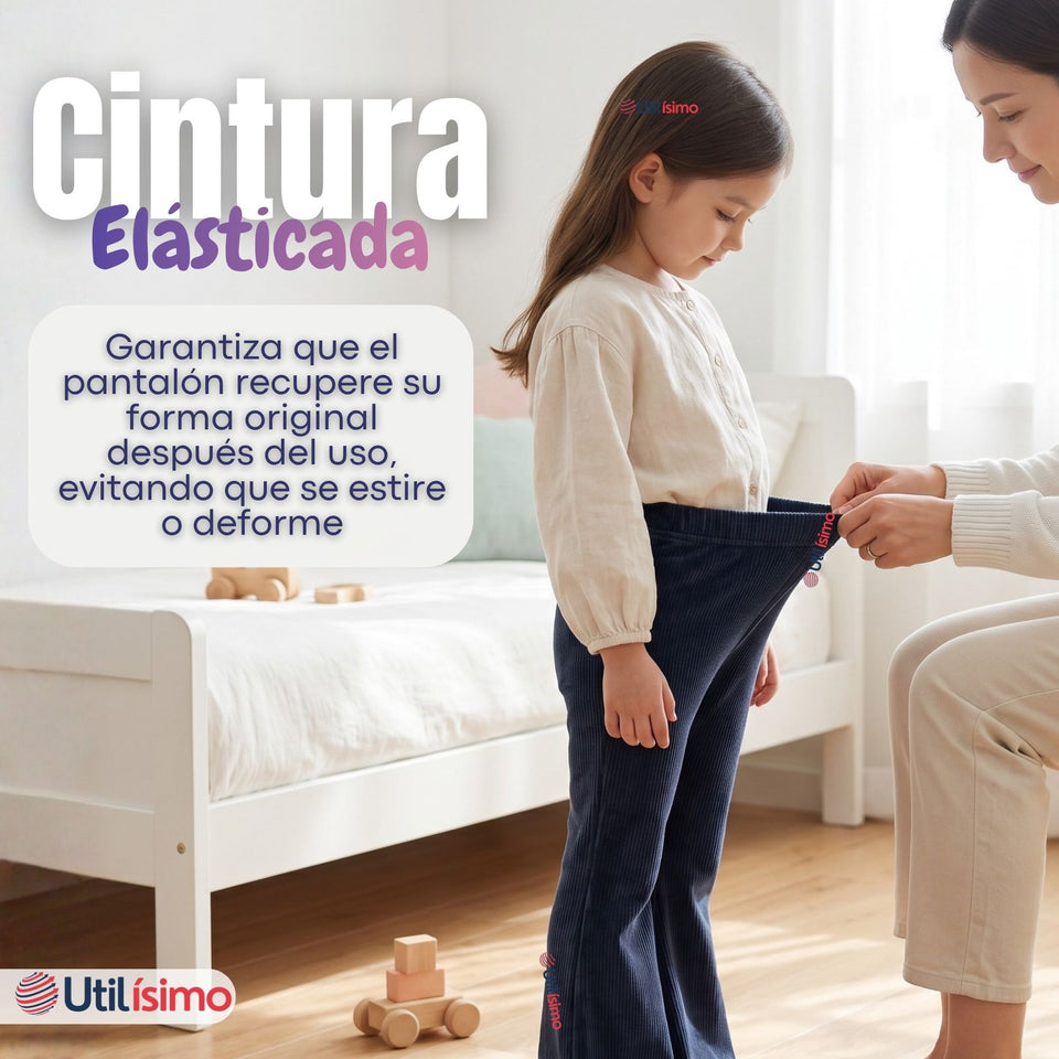 Calza Palazzo Niña Polar Con Chiporro Elasticada Térmica Navy Blue