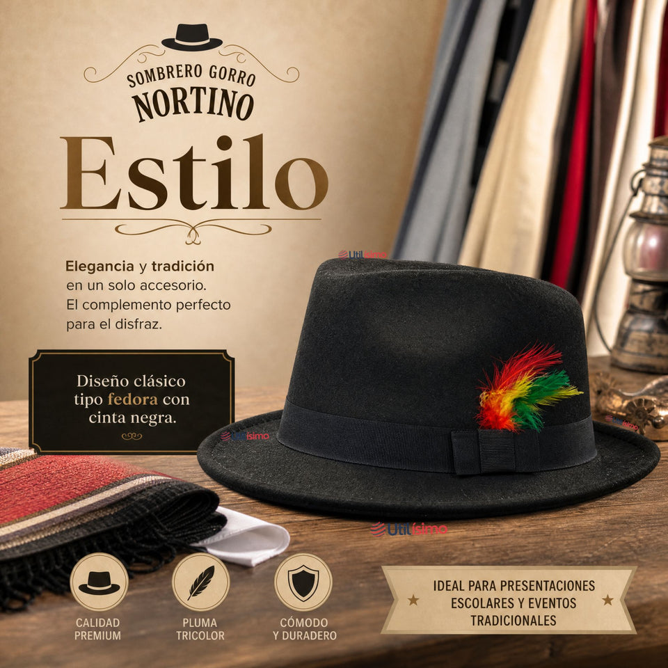 Sombrero Nortino Con Plumas Niño Traje Típico Fiestas Patrias