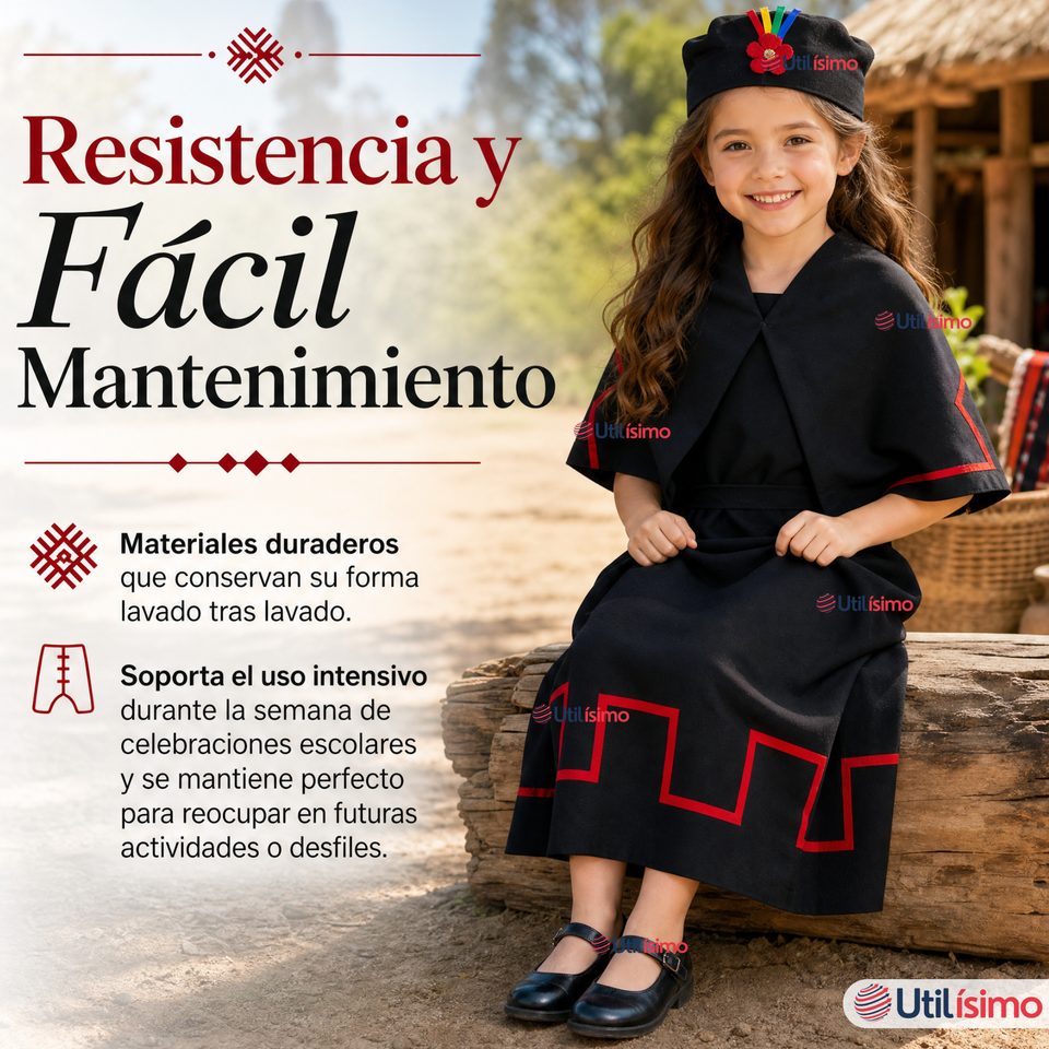 Traje Típico Vestido Mapuche 3 Piezas Niña Fechas Patrias