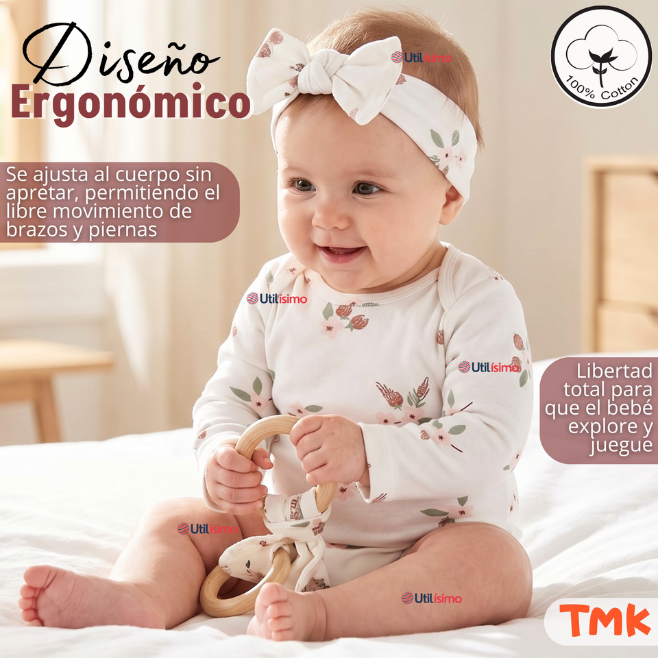 Pack 5 Bodys Manga Larga 100% Algodón Tedmimak Sweet Nature Bebé Niña