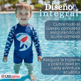 Traje de Baño Enterito Con Cremallera Manga Larga Niño 2 a 6 años Blue Shark