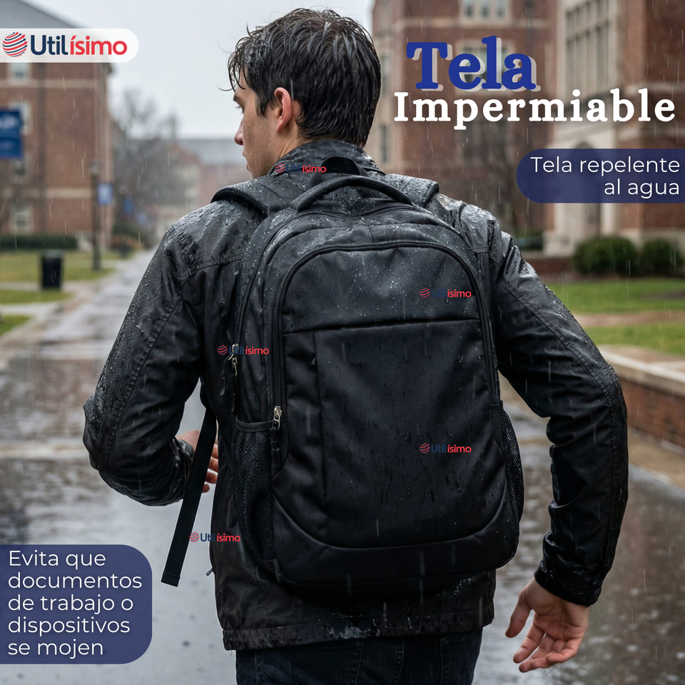 Mochila Multifuncional Ejecutiva Notebook Escolar Viaje Cabina Impermeable Resistente 49cm Negro 25L