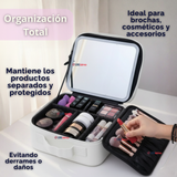 Estuche Maquillaje 2 en 1 Bolso Cosmetiquero Espejo Con Luz Led Organizador