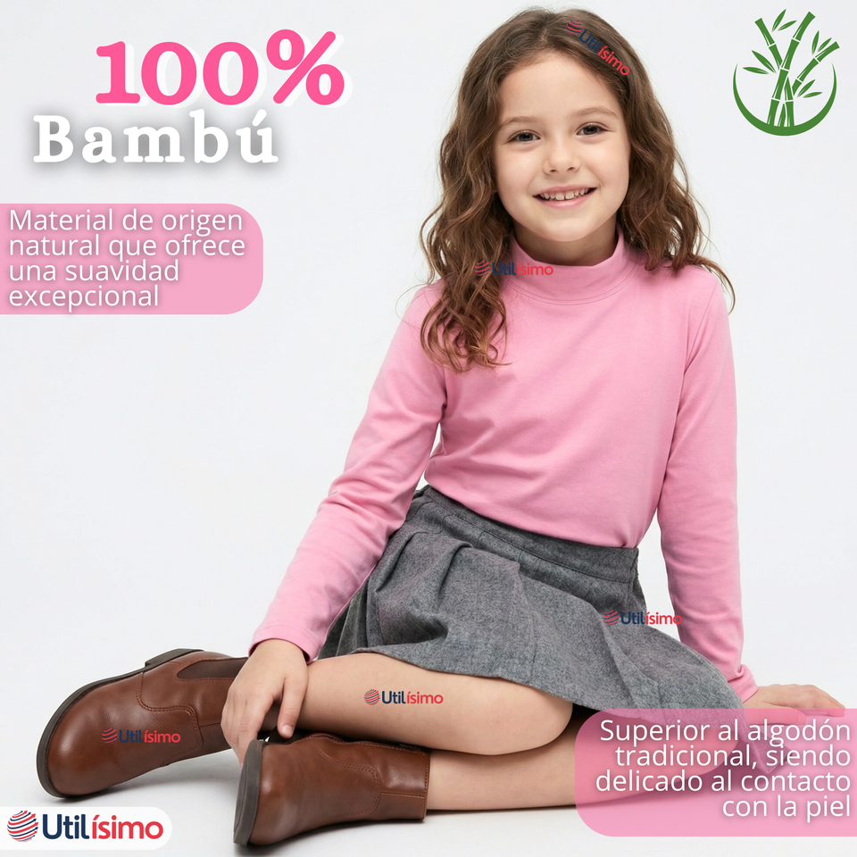 Pack 3 Poleras Camisetas Bambú Cuello Beatle Primera Capa Manga Larga Colores Surtido Niña