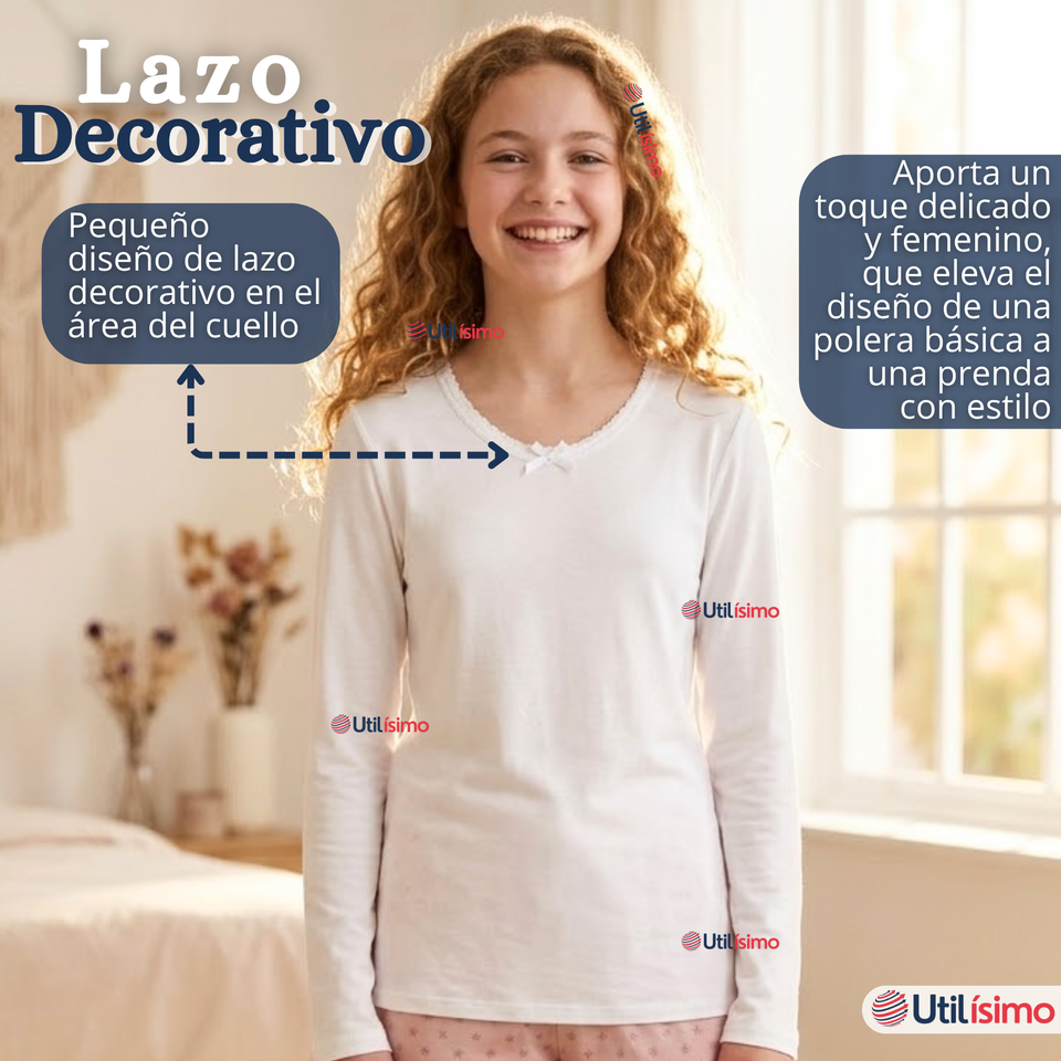 Pack 3 Camisetas Poleras Algodón Básica Cuello Redondo Primera Capa Manga Larga Colores Surtidos Negro Blanco Niña