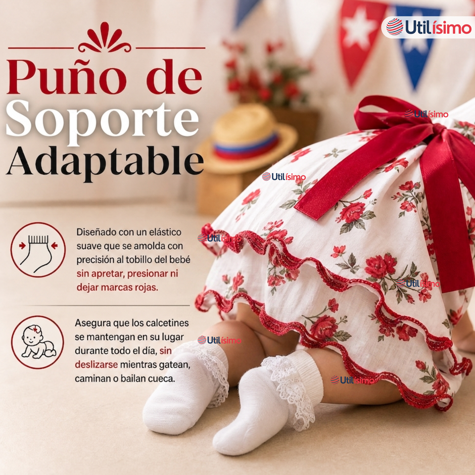 1 Par Calcetines Encaje Vuelos Bebé Algodón Fiestas Patrias Infantil