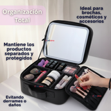 Estuche Maquillaje 2 en 1 Bolso Cosmetiquero Espejo Con Luz Led Organizador