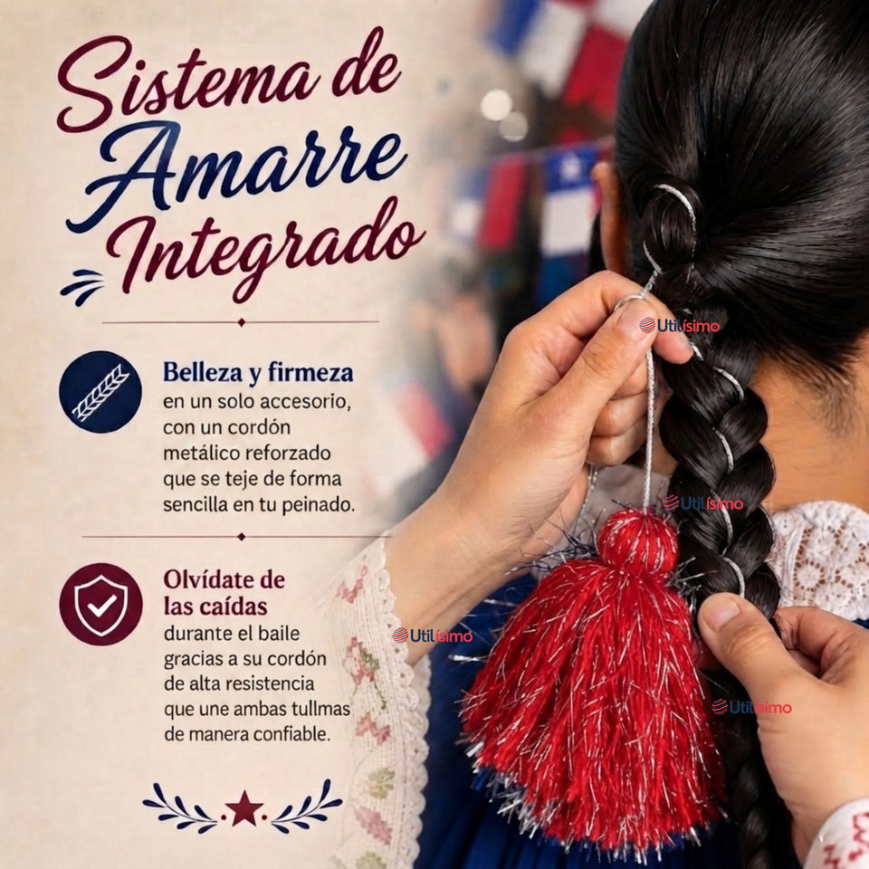 Pack 2 Tulmas Peinado Accesorio Sambo Caporal Rojo Baile Típico